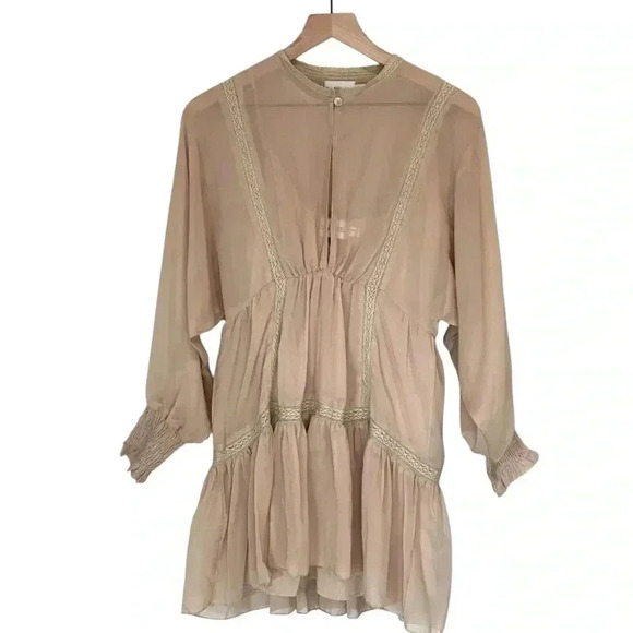 SNDY’S Coco Mini Dress From Revolve, Color Sand, Size US 4, Sheer With Slip - Picture 4 of 16
